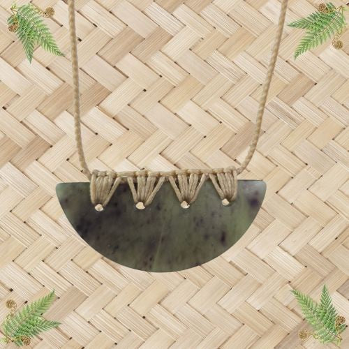 NZ Greenstone Breastplate Pendant with Cream Binding - 50mm
