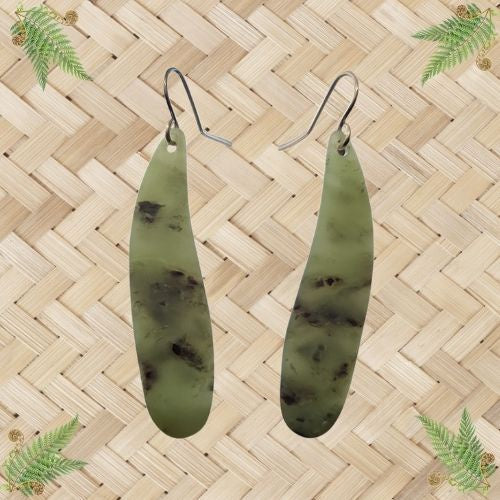 NZ Greenstone Roimata Teardrop Earrings - 68mm
