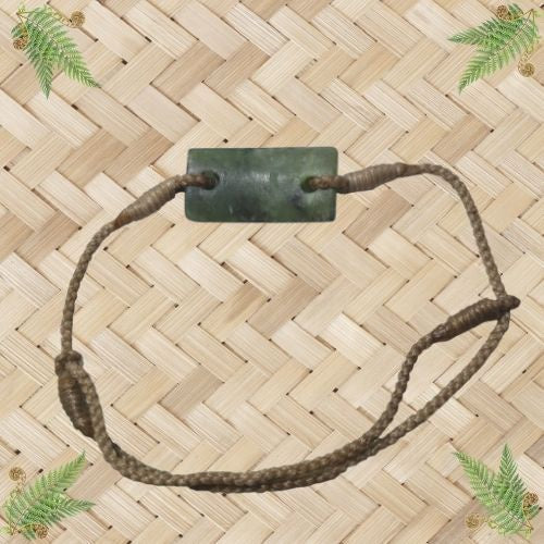 NZ Greenstone Bracelet with Tan Braided Cord - 25mm