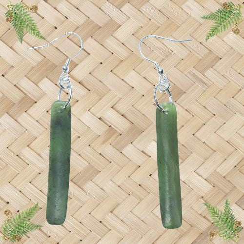 NZ Greenstone Toki Curved Earrings - 43mm