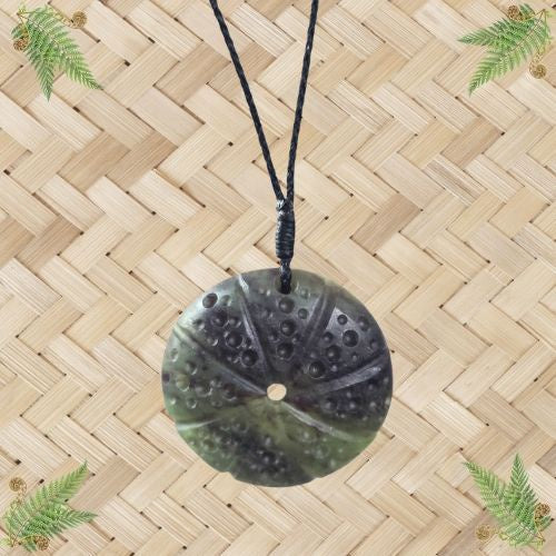 NZ Greenstone Kina Disc Pendant - 36mm