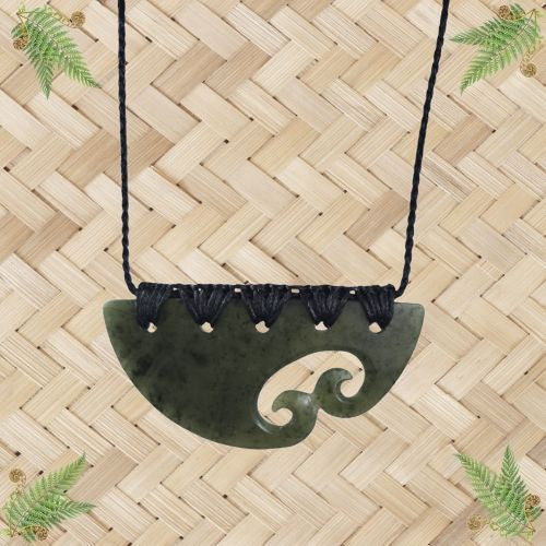 NZ Greenstone Breastplate Pendant with Double Koru - 55mm