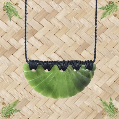 NZ Greenstone Scallop Shell Breastplate Pendant - 51mm
