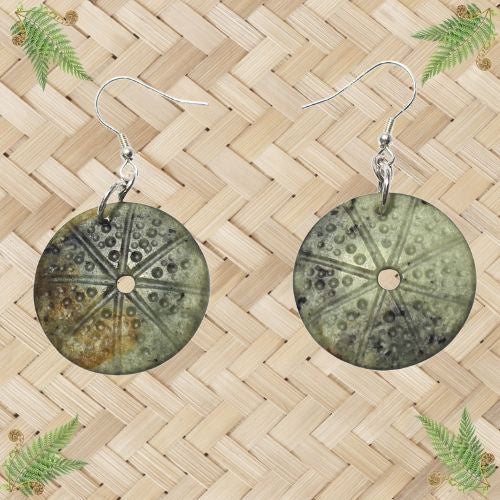 NZ Greenstone Kina Disc Earrings - 28mm