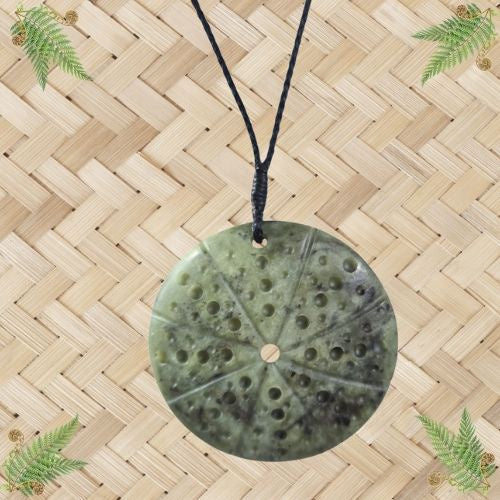 NZ Greenstone Kina Disc Pendant - 46mm