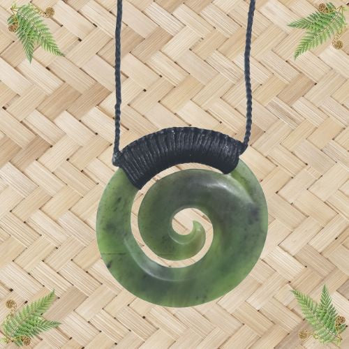 NZ Greenstone Porohita Disc Koru Pendant - 55mm