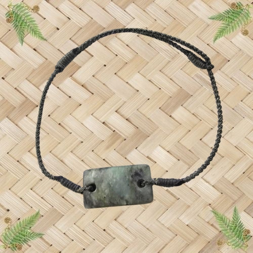 NZ Greenstone Bracelet with Khaki Braided Cord - 28mm