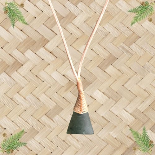 NZ Greenstone Niho Tooth Pendant with Cream Binding - 30mm