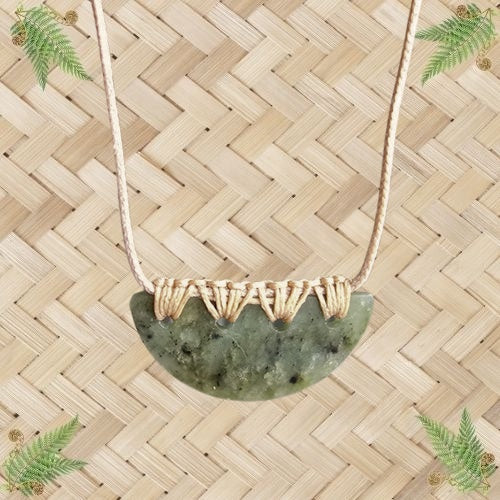 NZ Greenstone Breastplate Pendant with Cream Binding - 42mm