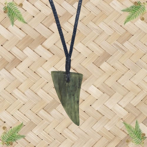 NZ Greenstone Niho Tooth Pendant - 48mm