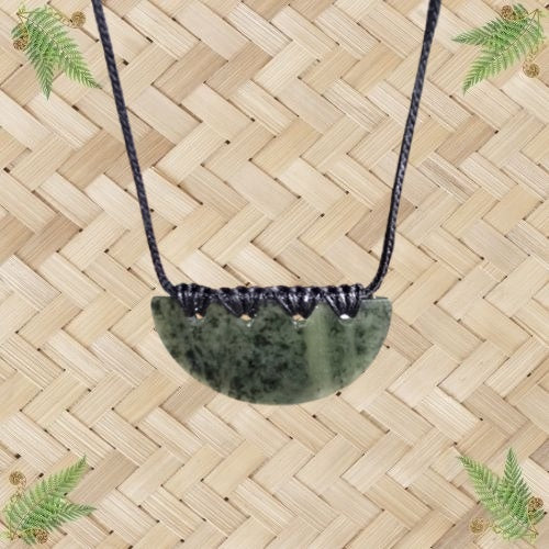 NZ Greenstone Breastplate Pendant with Black Binding - 45mm
