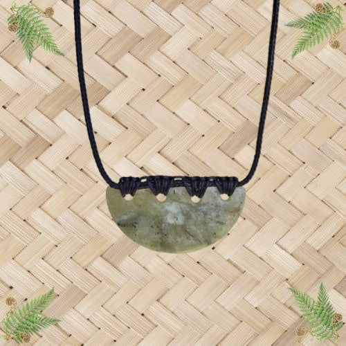 NZ Greenstone Breastplate Pendant with Black Binding - 44mm