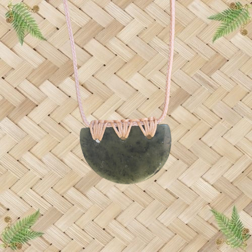 NZ Greenstone Breastplate Pendant with Cream Binding - 38mm