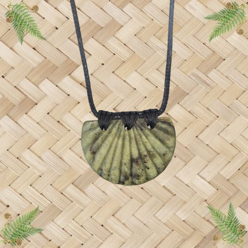 NZ Greenstone Scallop Shell Breastplate Pendant - 45mm