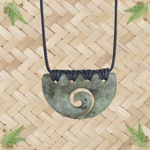 NZ Greenstone Breastplate Pendant with Koru - 47mm