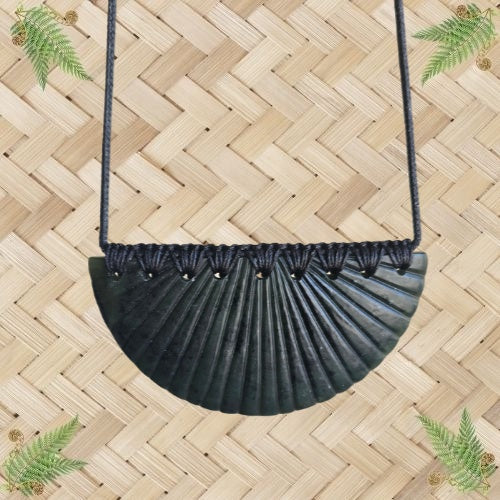 NZ Greenstone Scallop Shell Breastplate Pendant - 98mm