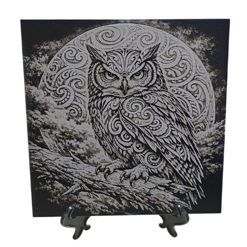Ceramic Laser Print 3D Tile - Koru Owl