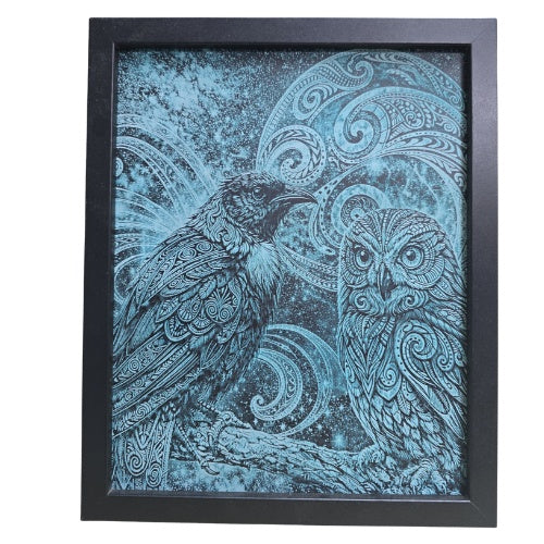 Framed Glass Laser Print - Morepork & Tui