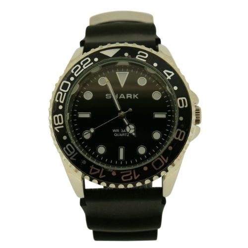 Mens Watch with Silicone Strap - Black Face with Silver
