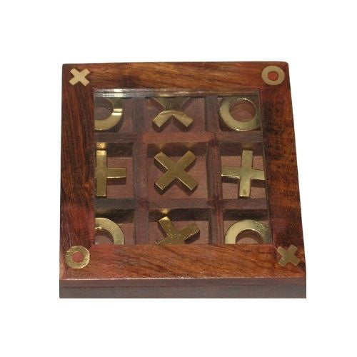 Wood & Brass Tic Tac Toe Game