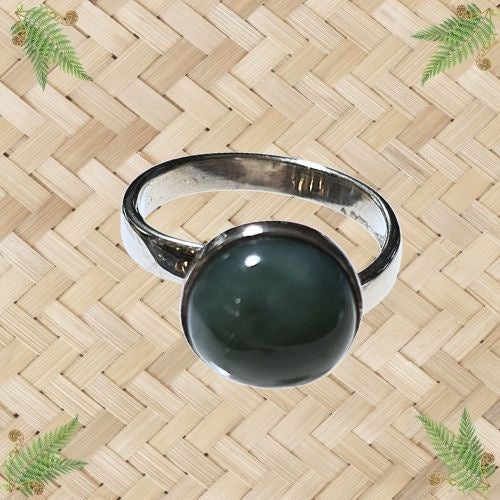 NZ Greenstone Adjustable Ring in Sterling Silver - 8mm
