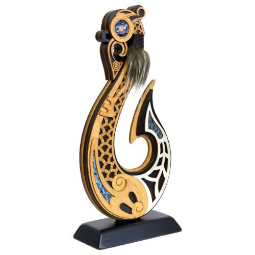 Large Standing Wooden Fish Hook Trophy - Double-sided