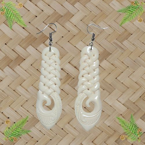Bone Multi Twist Earrings with Koru - 70mm