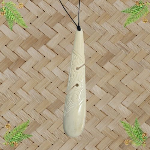 Bone Engraved Koru Pattern Mere Pendant - 145mm