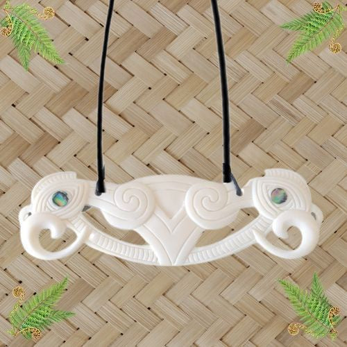 Bone Breastplate - Manaia with Paua - 102mm