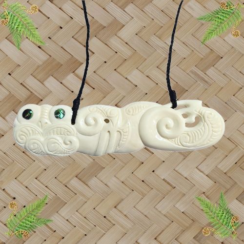 Bone Breastplate - Tiki with Paua - 145mm