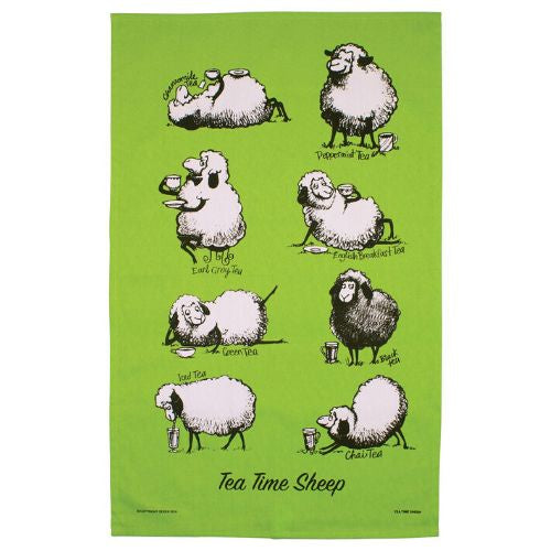 Tea Time Sheep Tea Towel  Green