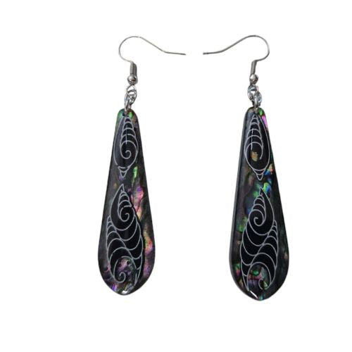Paua Drop Earrings with Tattoo Design - 50mm