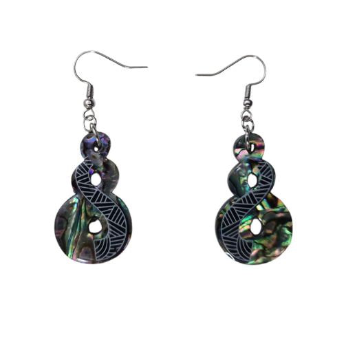Paua Twist Earrings with Tattoo Design - 35mm