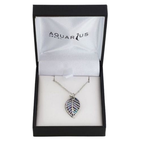 Paua Leaf Filigree Pendant with Crystal - 45mm
