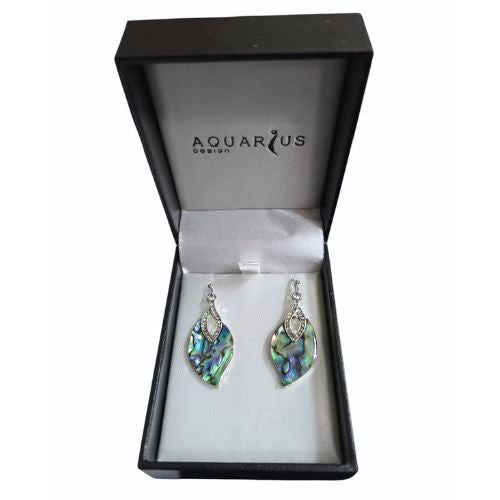Paua Leaf Earrings with Crystal -