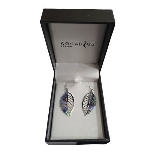 Paua & Metal Feather Earrings - 35mm