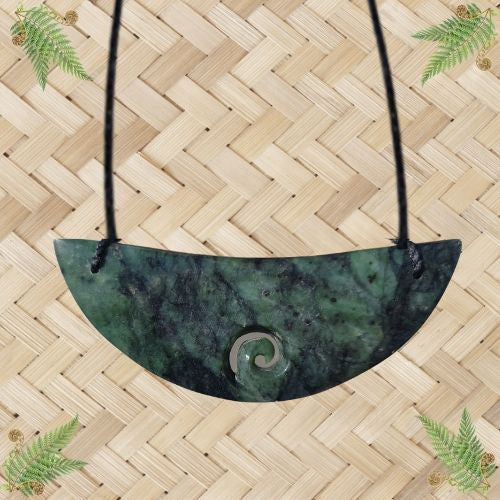 NZ Greenstone Breastplate Pendant with Koru