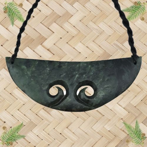 NZ Greenstone Breastplate Pendant with Double Koru - 120mm
