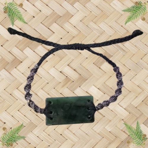 NZ Greenstone Bracelet with Black & Grey Braided Cord - 40mm