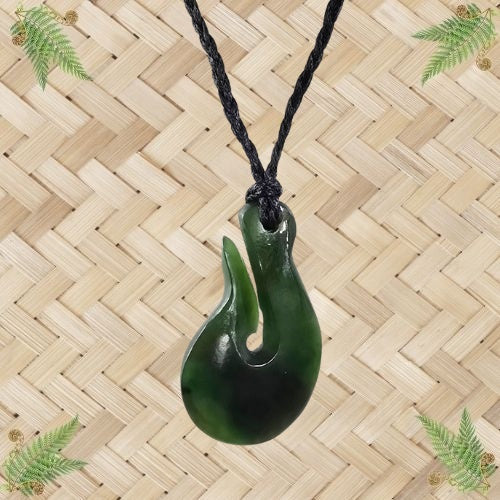 NZ Greenstone Hook Pendant - 42mm