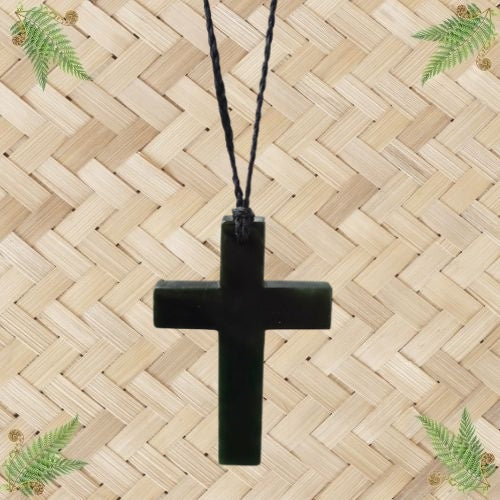 NZ Greenstone Cross Pendant - 83mm