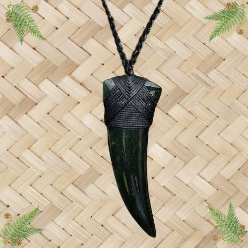 NZ Greenstone Shark Tooth Pendant - 80mm