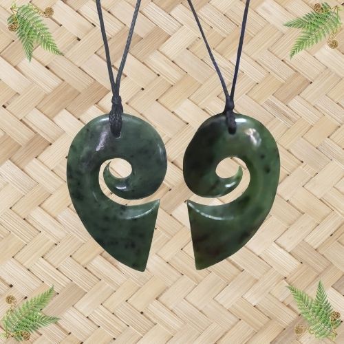 NZ Greenstone Heart Split His & Hers Pendant