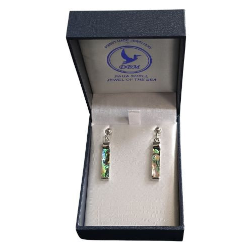 Paua & Rhodium Plated Rectangle Earrings - 30mm