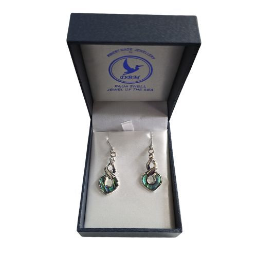 Paua & Rhodium Plated Twist Earrings - 30mm