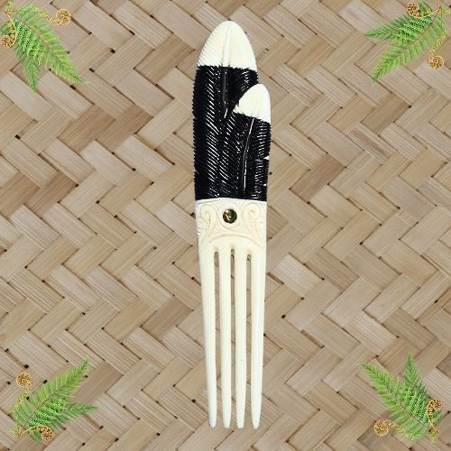 Huia Double Feather Bone Heru with Paua