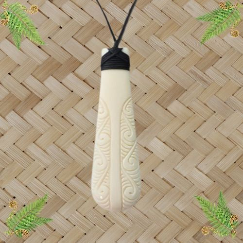 Bone Toki Drop with Koru Pendant - 70mm