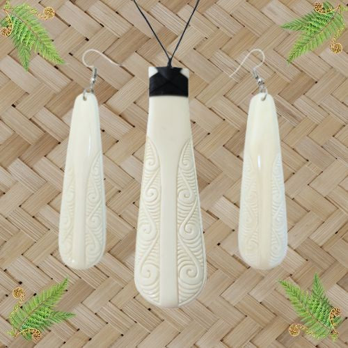Bone Toki Drop with Koru Pendant & Earrings Set
