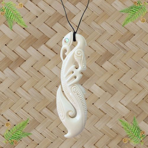 Bone Manaia Hook Engraved Pendant - 120mm