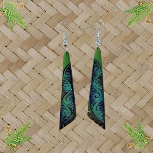 Bone Engraved Drop Triangle Painted Earrings - 55mm